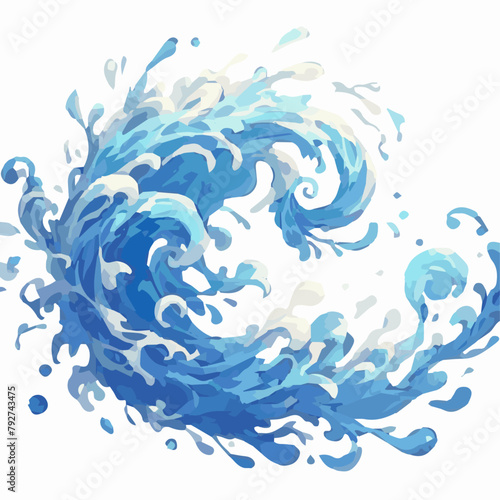 Water waves watercolor vector illustration isolated on white background