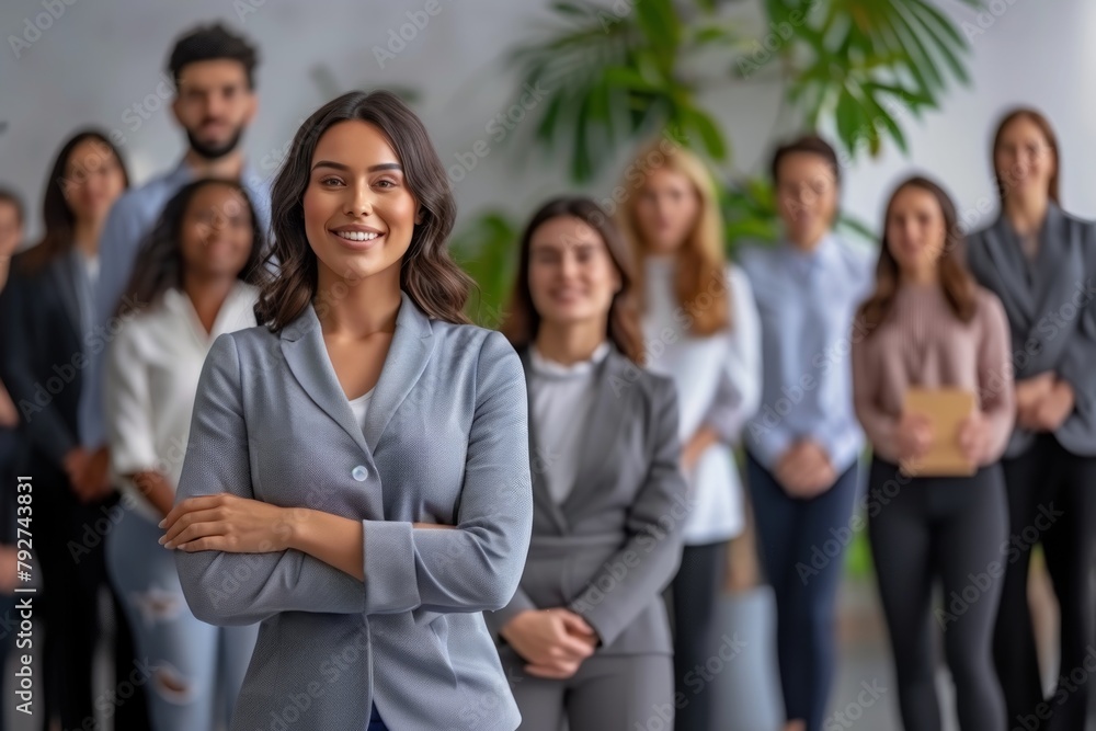 American woman manager mentoring her team American woman manager mentoring her team
