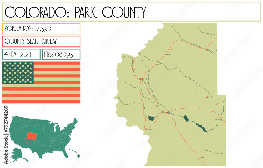 Large and detailed map of Park County in Colorado USA.