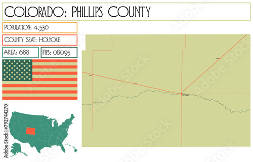 Large and detailed map of Phillips County in Colorado USA.