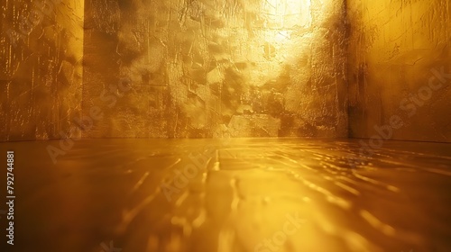 Gold texture background. Golden shiny wall surface with gradient reflection photo