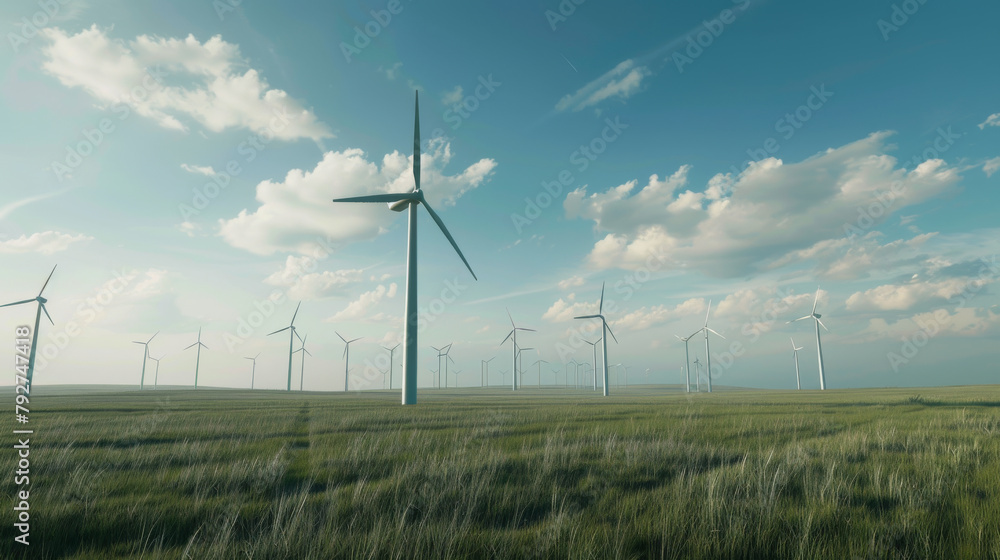 Obraz premium a wind farm, with rows of turbines stretching to the horizon