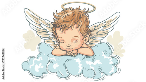 Newborn little Baby with angel wings and halo. Cupid