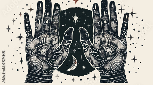 Palmistry illustration. Your fate isolated in your hands. G
