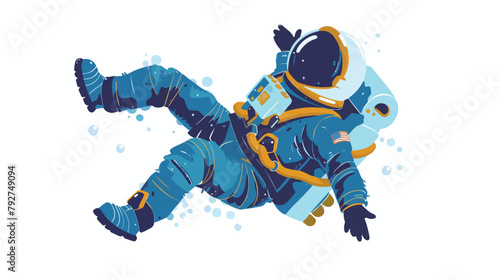 Person flying in outer Space. Colorful blue suit. Ast photo