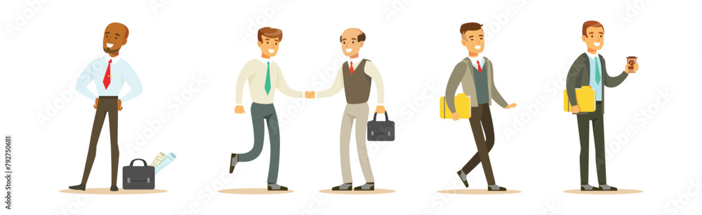 Man Office Employee Character Engaged in Work Vector Set Man Office Employee Character Engaged in Work Vector Set
