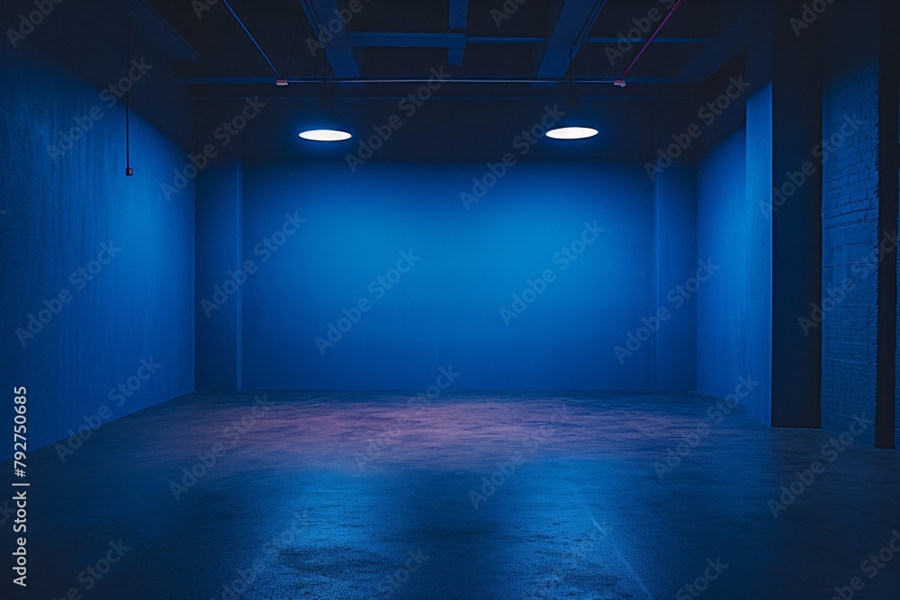 Minimalistically designed warehouse with a subtle blue lighting scheme giving a calm and serene atmosphere
