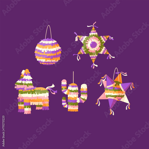  Vector set of pinatas. Elements of Mexican culture