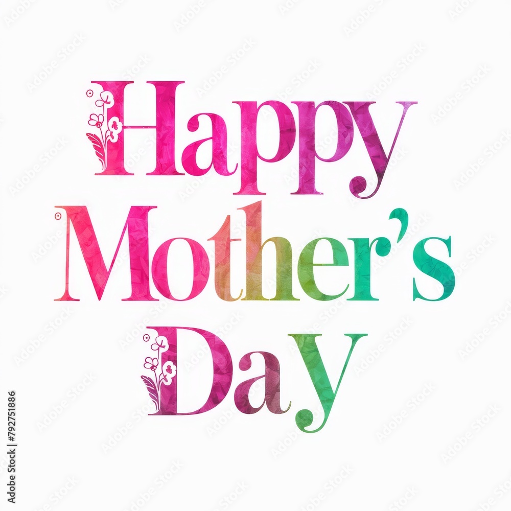Elegant Happy Mothers Day Typography on White Background
