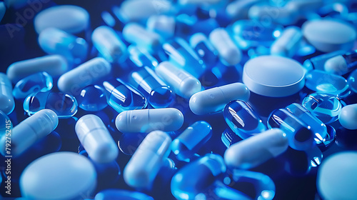 Isolated on blue antibiotic pill capsule photo