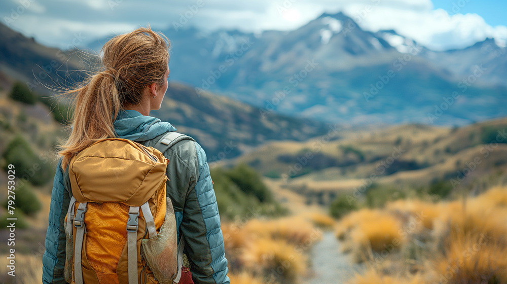 4. Mountain Hike: High in the mountains, a beautiful girl clad in rugged sportswear navigates a rocky trail with confidence and grace, her attire blending seamlessly with the natur