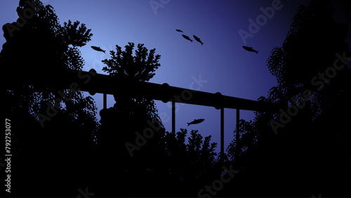 underwater oil pipeline, flat color illustration