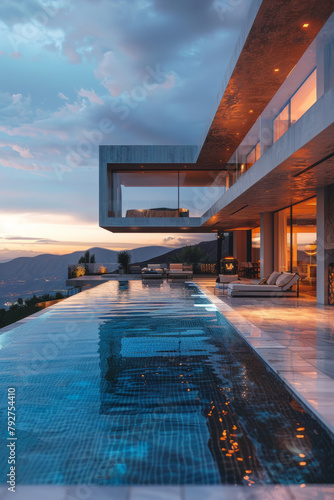 A luxurious modern house with sleek design  large windows  and an inviting infinity pool encapsulating contemporary architectural trends in residential design.