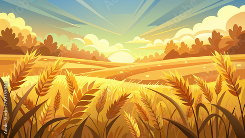a wheat field on the background Golden wheat crop with sunlight