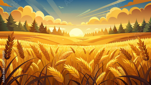 a wheat field on the background Golden wheat crop with sunlight