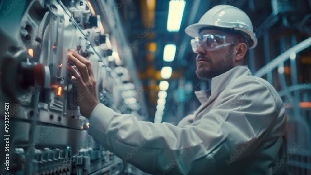 Engineer checks and controls the automation panel monitoring screen system software industry Engineer checks and controls the automation panel monitoring screen system software industry