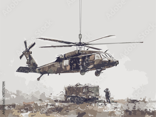 Animated Military Helicopter Supplies Delivery in Remote Base