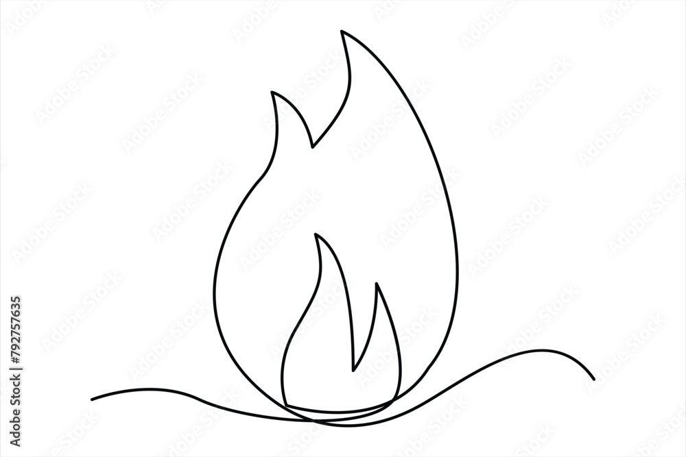 Continuous one line drawing of fire in the middle of a white background. line bonfire art Vector illustration Continuous one line drawing of fire in the middle of a white background. line bonfire art Vector illustration