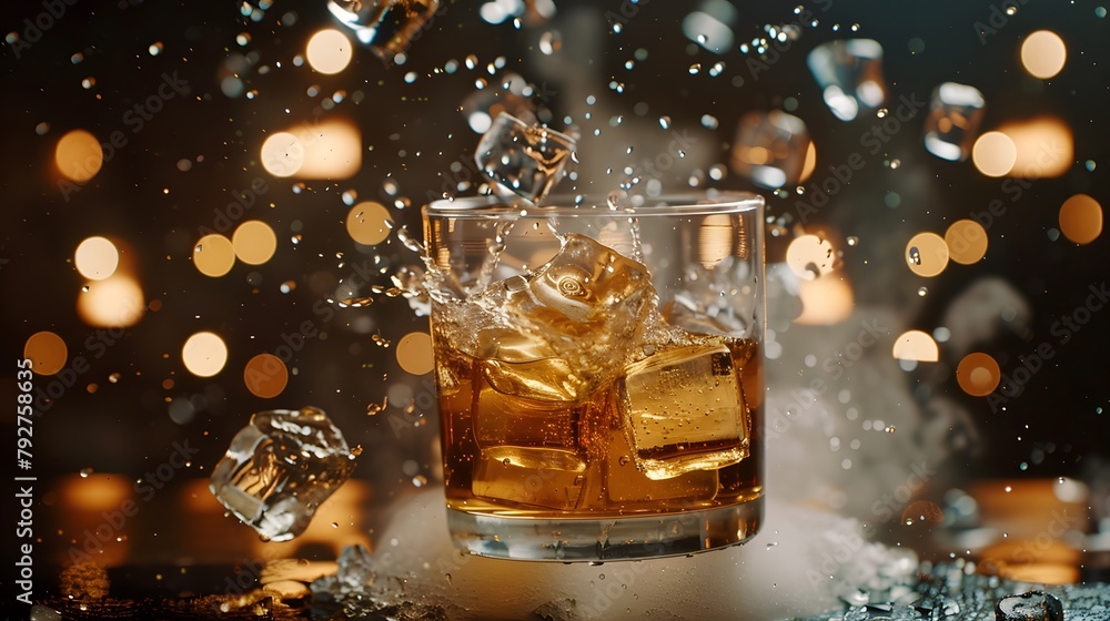 Splash ice falling to whisky Splash ice falling to whisky