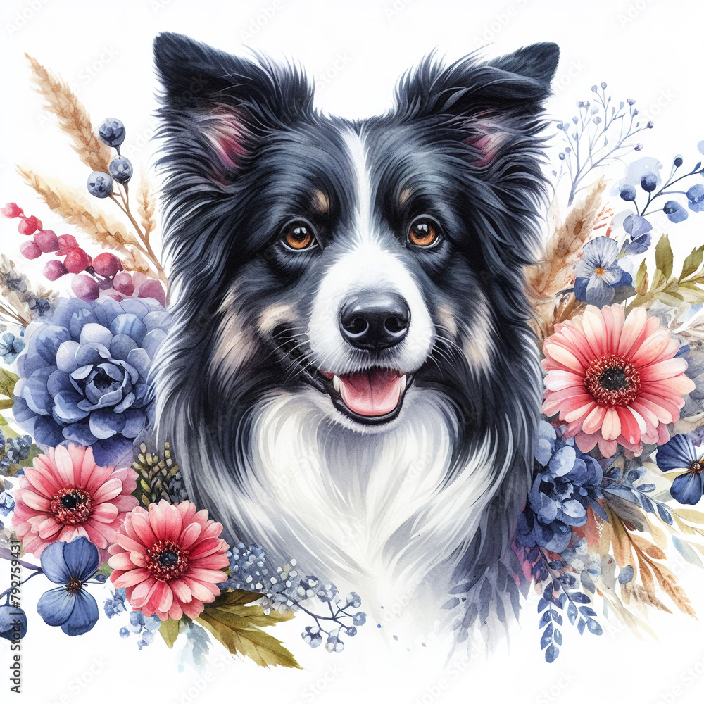 Obraz premium 흰 배경, 보더콜리 (White background, Border Collie)