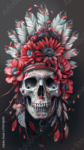 skull with red rose