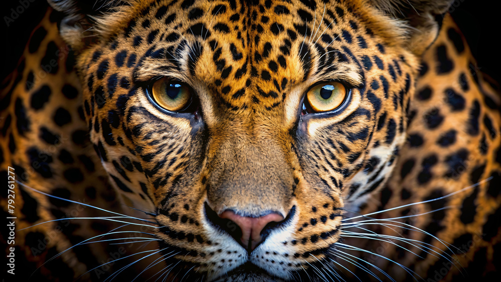 Obraz premium A close-up portrait of a wild leopard with its spotted fur