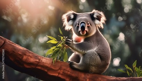 Koala Serenity: 4K Wallpaper of a Koala Bear Eating Leaves on a Branch