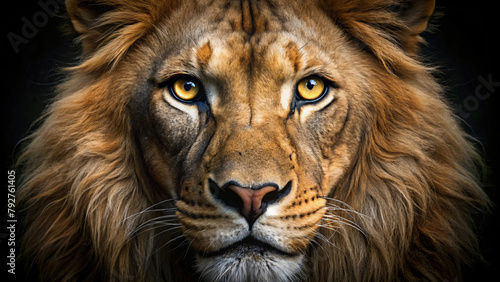 A close-up portrait of a lion s face captures its regal features