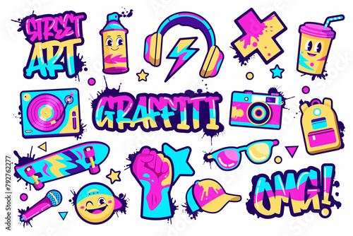 Hand drawn graffiti elements set