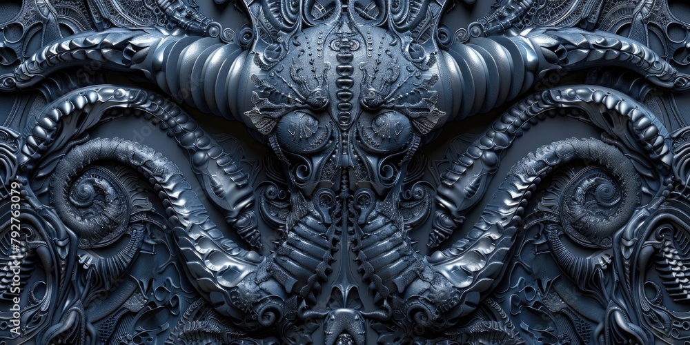 a pattern featuring futuristic, biomechanical creatures and machines, with intricate details and textures. 16k ultra HD resolution