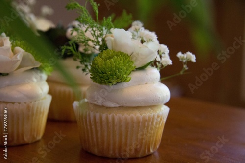 Cupcake Decorated with Fresh Flowers