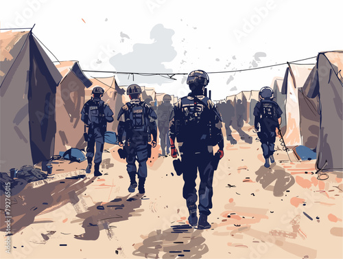 Refugee Safety and Order Maintained by Alert Military Police
