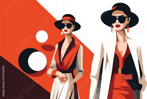 Fashion illustration of two beautiful women in sunglasses. Vector illustration.