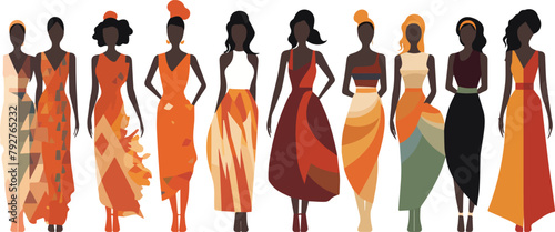 Vector illustration of a collection of African-American women in evening dresses