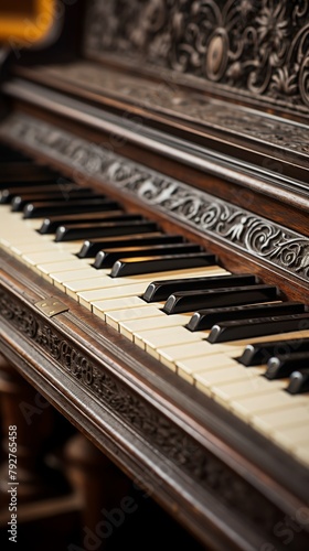 Close up of the keys of an old piano. © Jeannaa