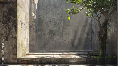 The concrete wall panel of the temple building scene
