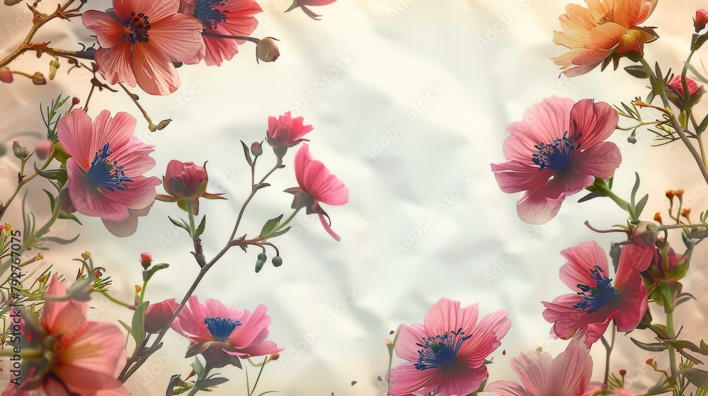 Vibrant Wildflowers on a Soft Watercolor Background, A delightful display of colorful wildflowers arranged on a dreamy, watercolor-painted backdrop with splashes of artistic elements.