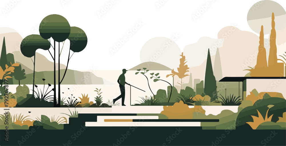 Gardener in the park. Vector illustration in flat style. Gardener in the park. Vector illustration in flat style.