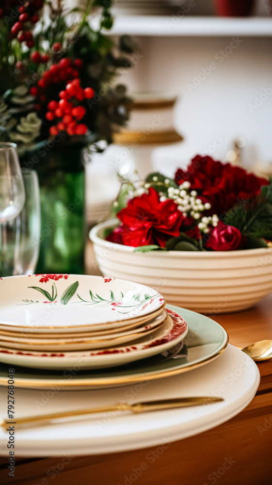 Dishware and crockery set for winter holiday family dinner, Christmas homeware decor for holidays in the English country house, gift set and home styling Dishware and crockery set for winter holiday family dinner, Christmas homeware decor for holidays in the English country house, gift set and home styling