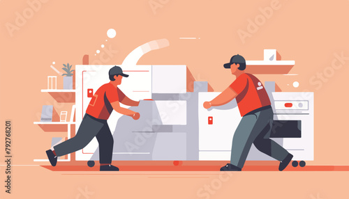 Vector illustration of a courier delivering a parcel to a customer at home