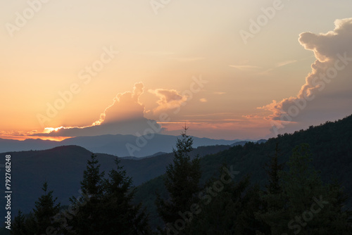 Mountain landscape at Foce Carpinelli, Tuscany, Italy. Sunset