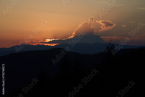 Mountain landscape at Foce Carpinelli, Tuscany, Italy. Sunset