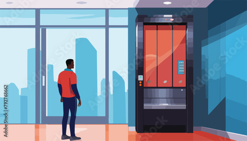 businessman with elevator door in the office building vector illustration desing