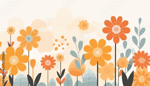 Cute floral background with flowers. Vector illustration in flat style.