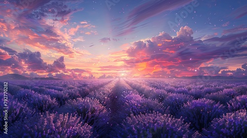  Stunning lavender field bathed in the warm glow of a setting sun