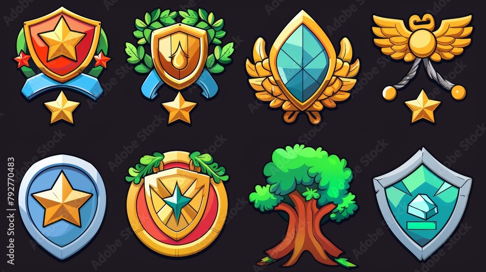 UI badges set of victories and defeats isolated on black background ...
