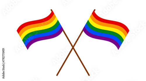 Two bright crossed rainbow flags symbolizing solidarity and support for the LGBTQ community. Pride clipart. Flat vector illustration