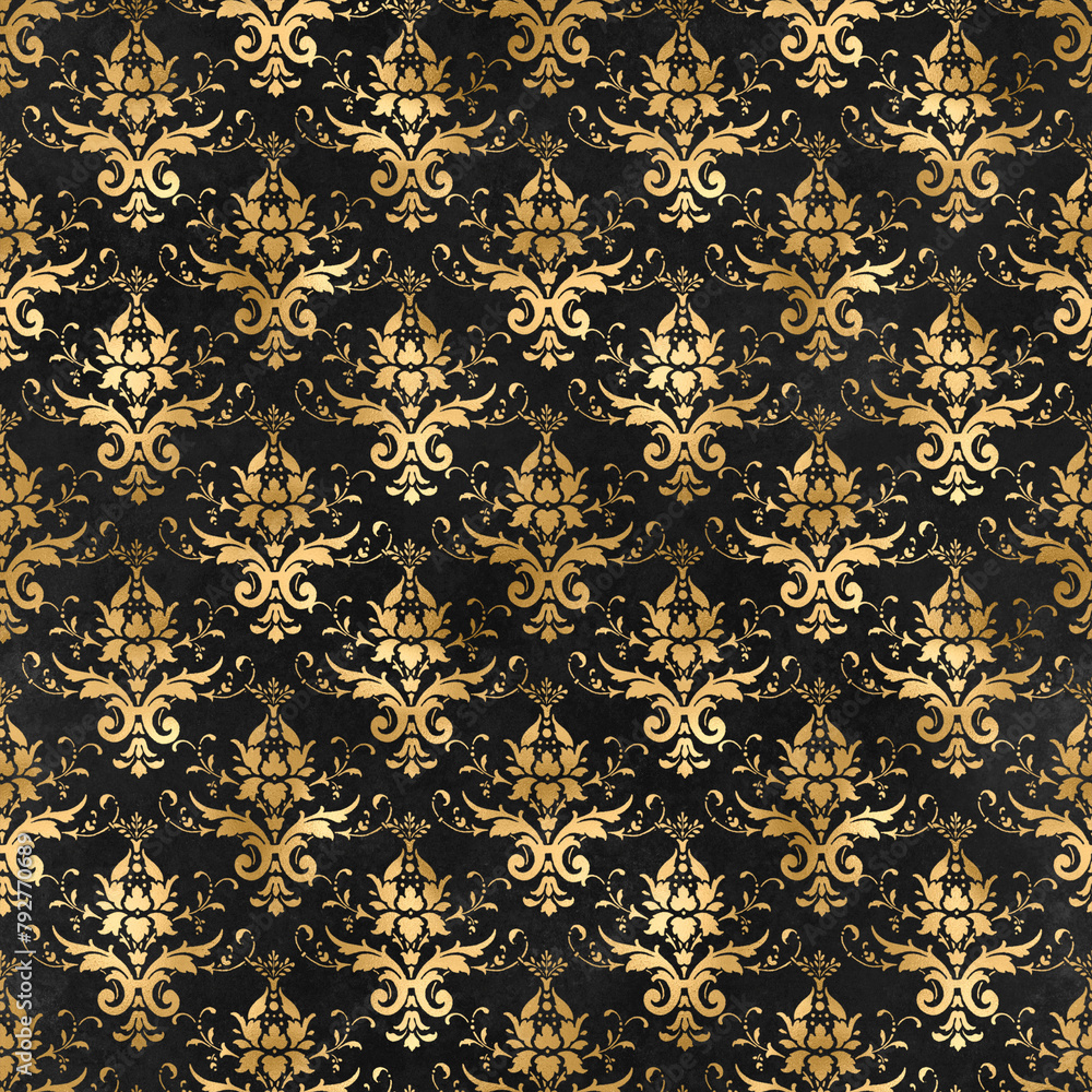 Black and Gold Damask, Pattern Digital Paper Black and Gold Damask, Pattern Digital Paper
