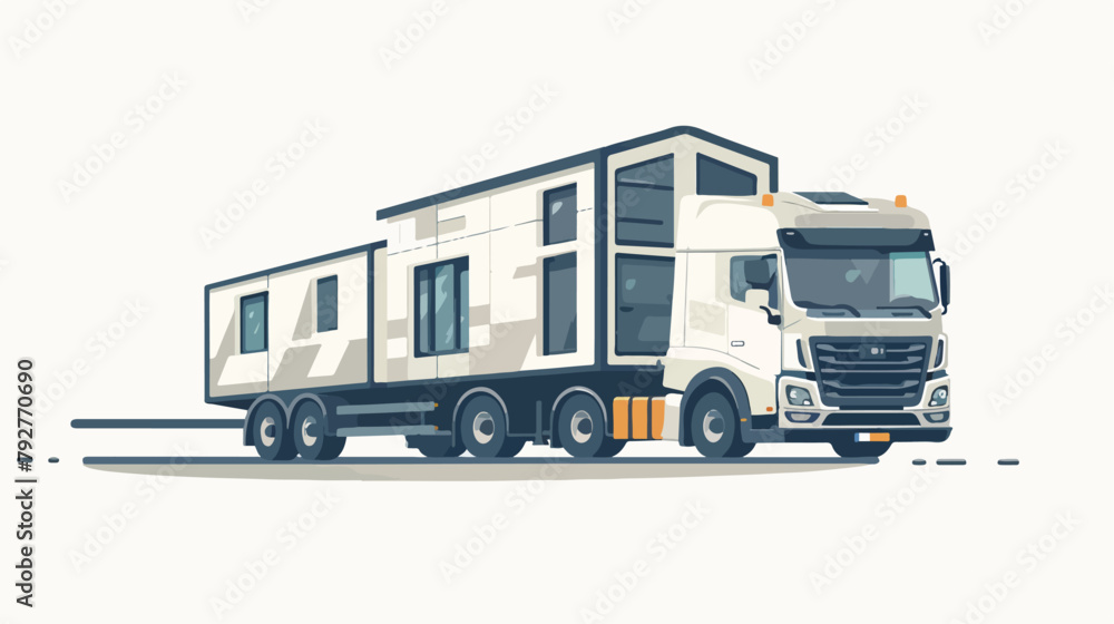 A big truck transports a readymade modular house. vector