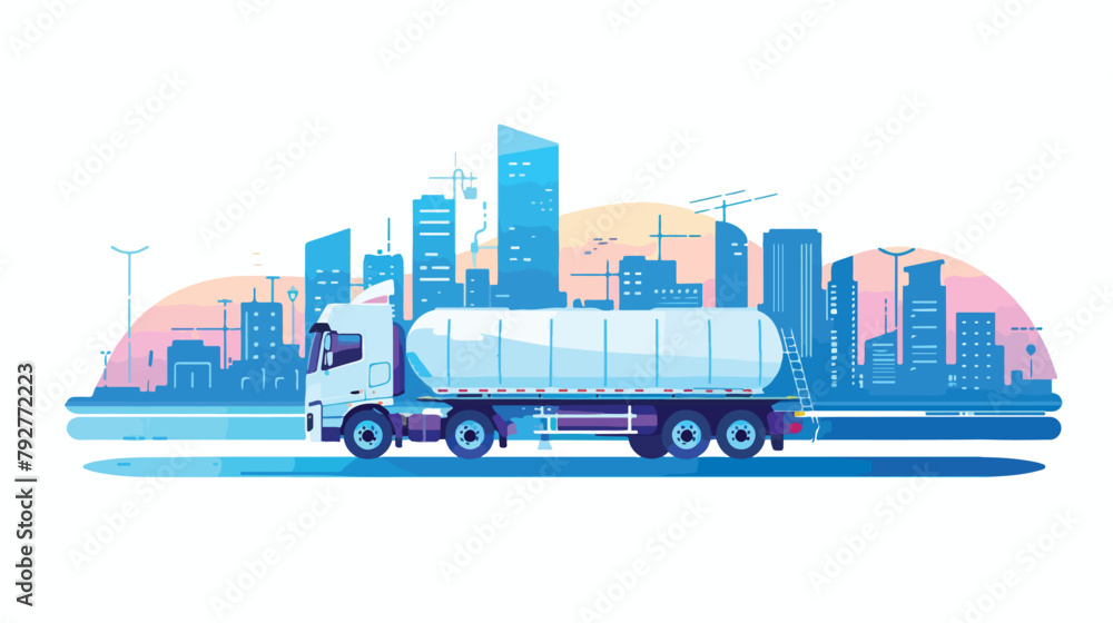 A hydrogen fuel big truck rides against the backdrop